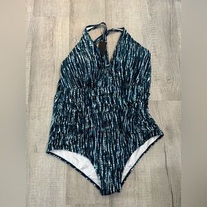 Stylish Women's One-Piece Swimsuit in Blue and White